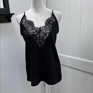 Black Lace Trim Satin Camisole